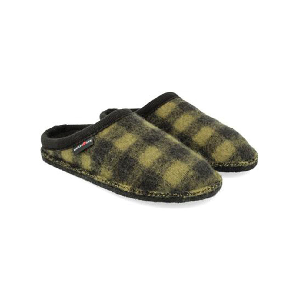 '- ["Haflinger","Pantofole","Scarpe","Ultima Taglia","Uomo"] - Haflinger Plaid Schwarz Schilf Walkstoff - Lupis SRL