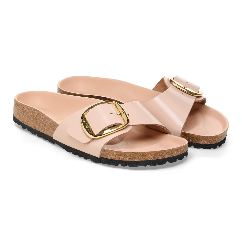 '- ["Birkenstock","Ciabatte","Donna","Scarpe"] - Birkenstock Madrid Big Buckle Shine New Beige Natural Leather - Lupis SRL