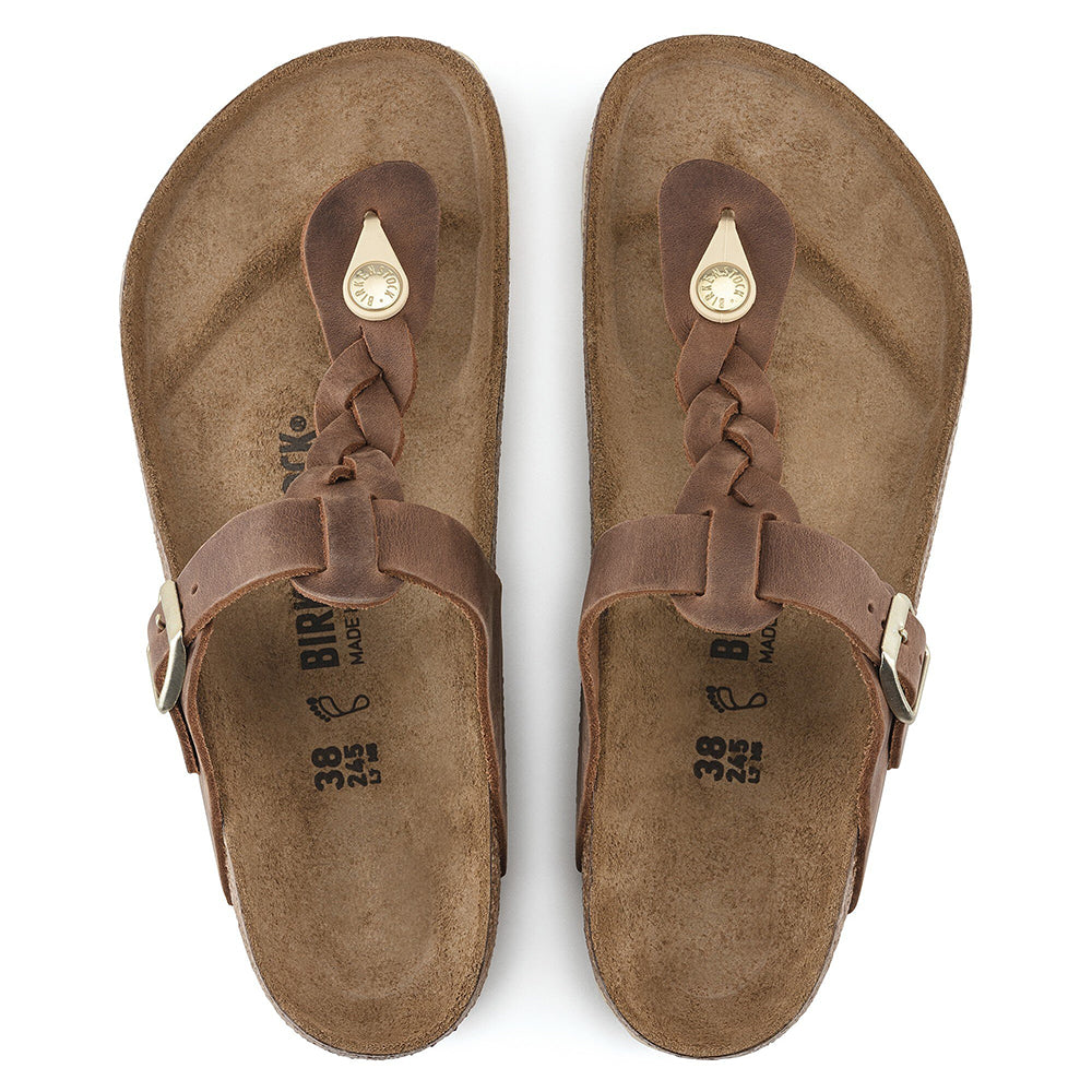 '- ["Birkenstock","Ciabatte","Donna","PE25","Scarpe"] - Birkenstock Gizeh Braided Cognac Oiled Leather - Lupis SRL