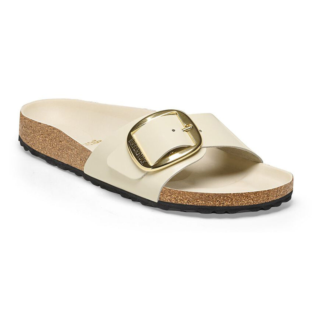 '- ["Birkenstock","Ciabatte","Donna","PE25","Scarpe"] - Birkenstock Madrid Big Buckle Shine Ecru Natural Leather - Lupis SRL