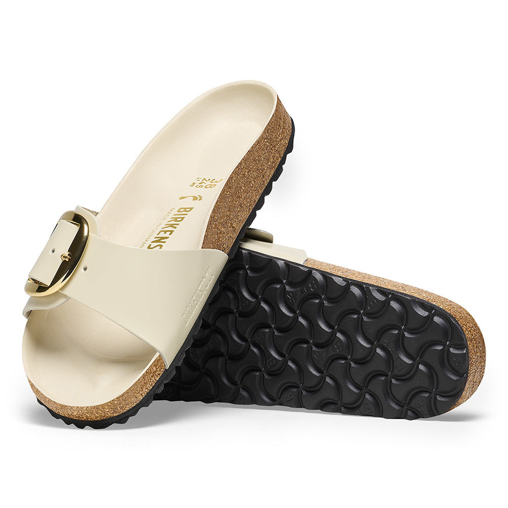 '- ["Birkenstock","Ciabatte","Donna","PE25","Scarpe"] - Birkenstock Madrid Big Buckle Shine Ecru Natural Leather - Lupis SRL