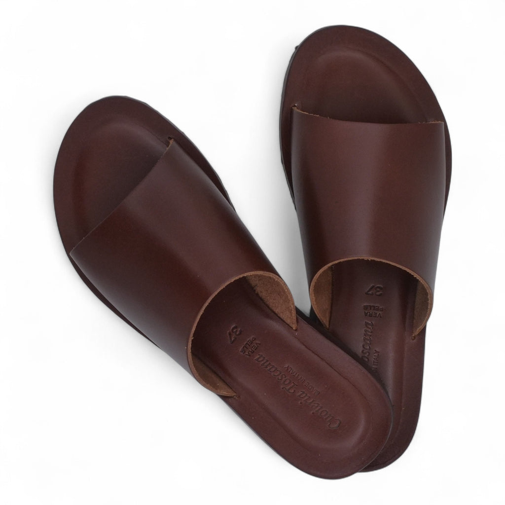 '- ["Artigianato","Ciabatte","Cuoieria Toscana","Donna","PE25","Scarpe"] - Ciabatta Pelle Green Bay Dive Marrone 6115 - Lupis SRL