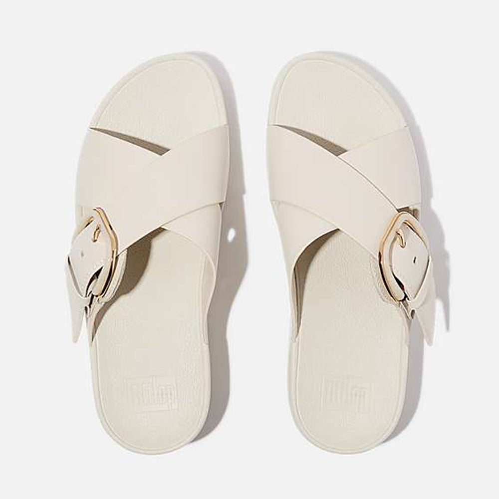 '- ["Ciabatte","Donna","FitFlop","PE25","Scarpe"] - Fitflop Ciabatte Lulu Resin Buckle Leather Cross Slides Paris Beige - Lupis SRL