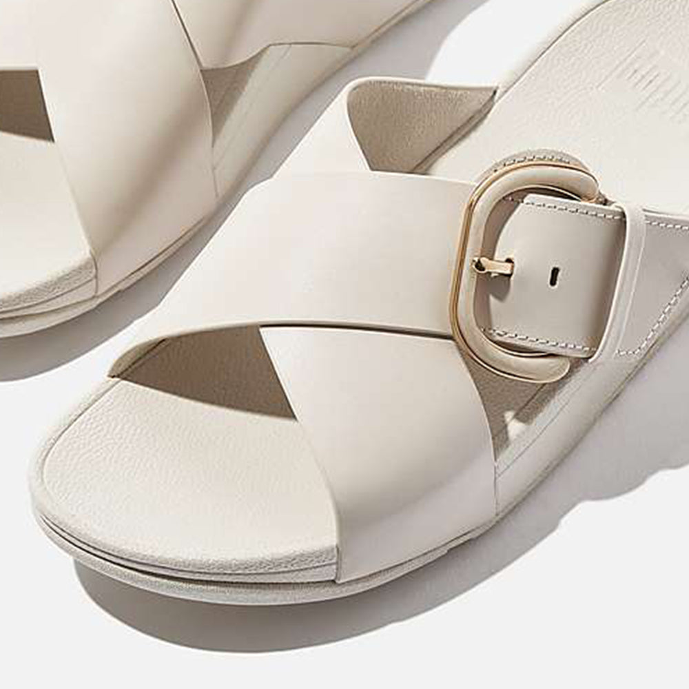 '- ["Ciabatte","Donna","FitFlop","PE25","Scarpe"] - Fitflop Ciabatte Lulu Resin Buckle Leather Cross Slides Paris Beige - Lupis SRL