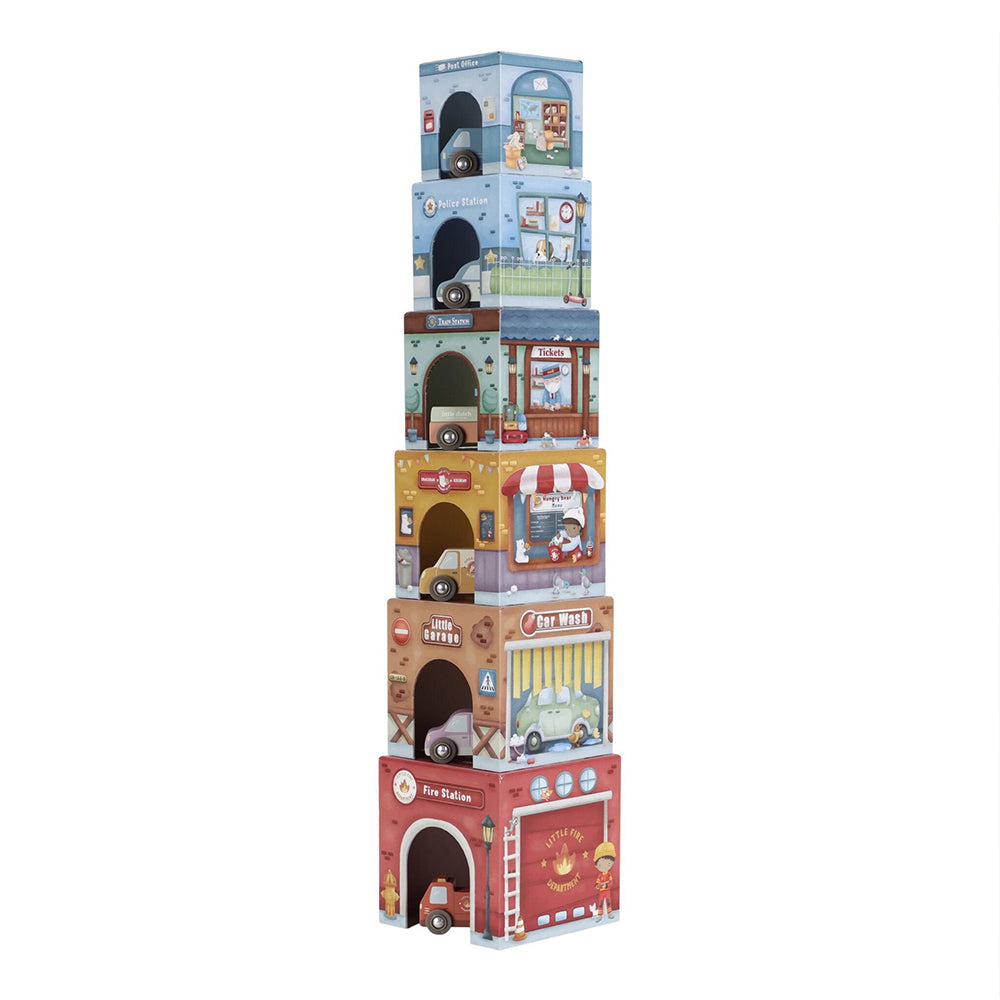 '- ["Accessori","FW25","Giocattoli","Infant","Kids","Little Dutch","Toddler"] - Giocattolo Little Dutch Blocchi impilabili e 6 macchinine In Legno LD2525 - Lupis SRL