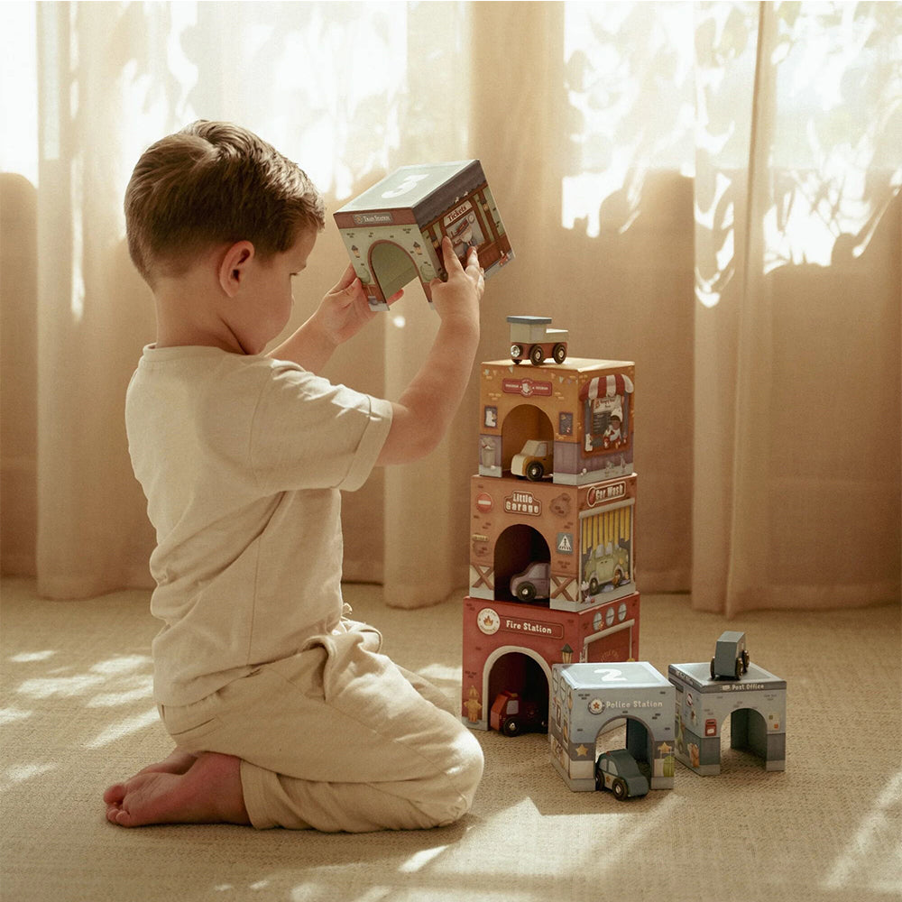 '- ["Accessori","FW25","Giocattoli","Infant","Kids","Little Dutch","Toddler"] - Giocattolo Little Dutch Blocchi impilabili e 6 macchinine In Legno LD2525 - Lupis SRL
