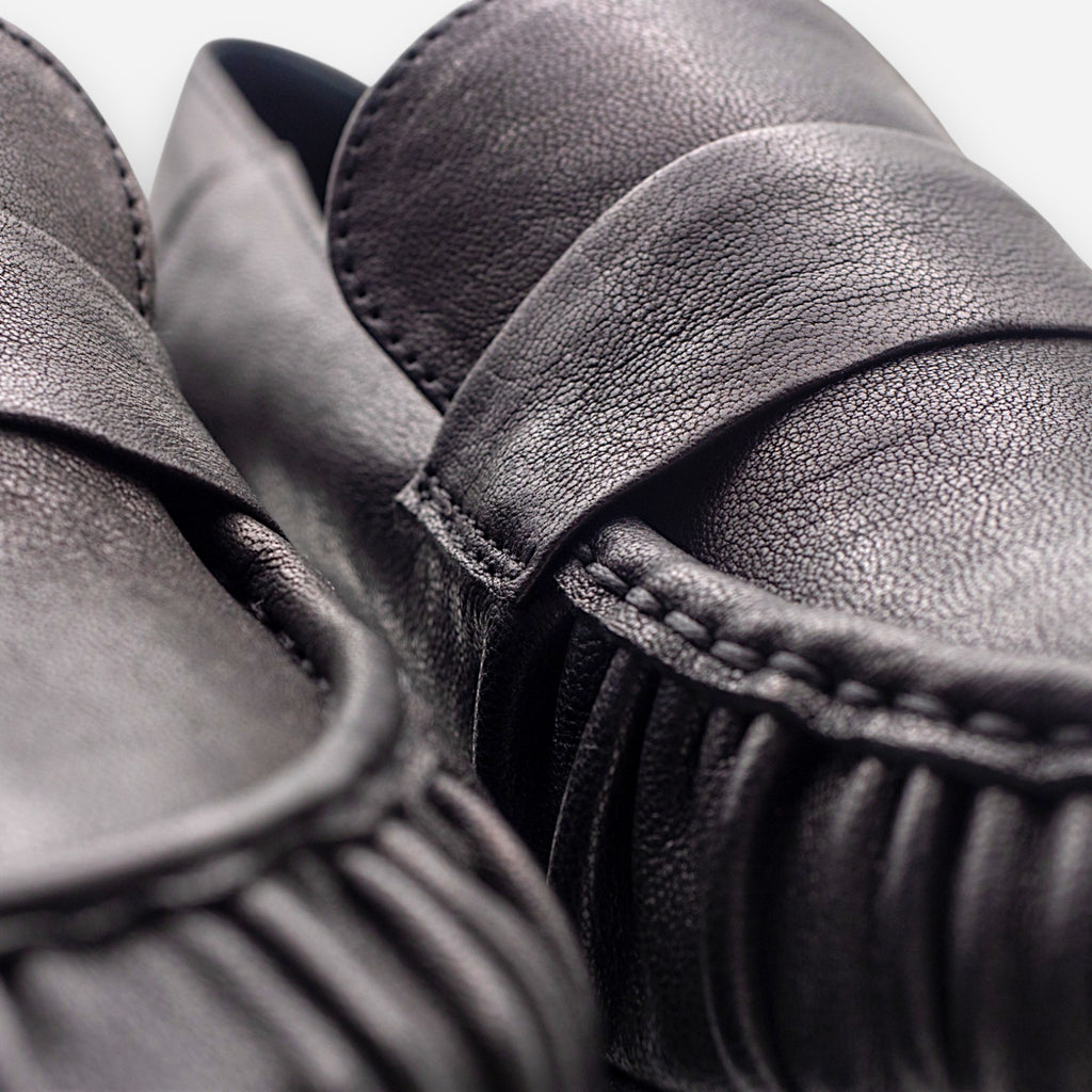 Eva Picci Ranch Women's Moccasins in Black Leather MO2599