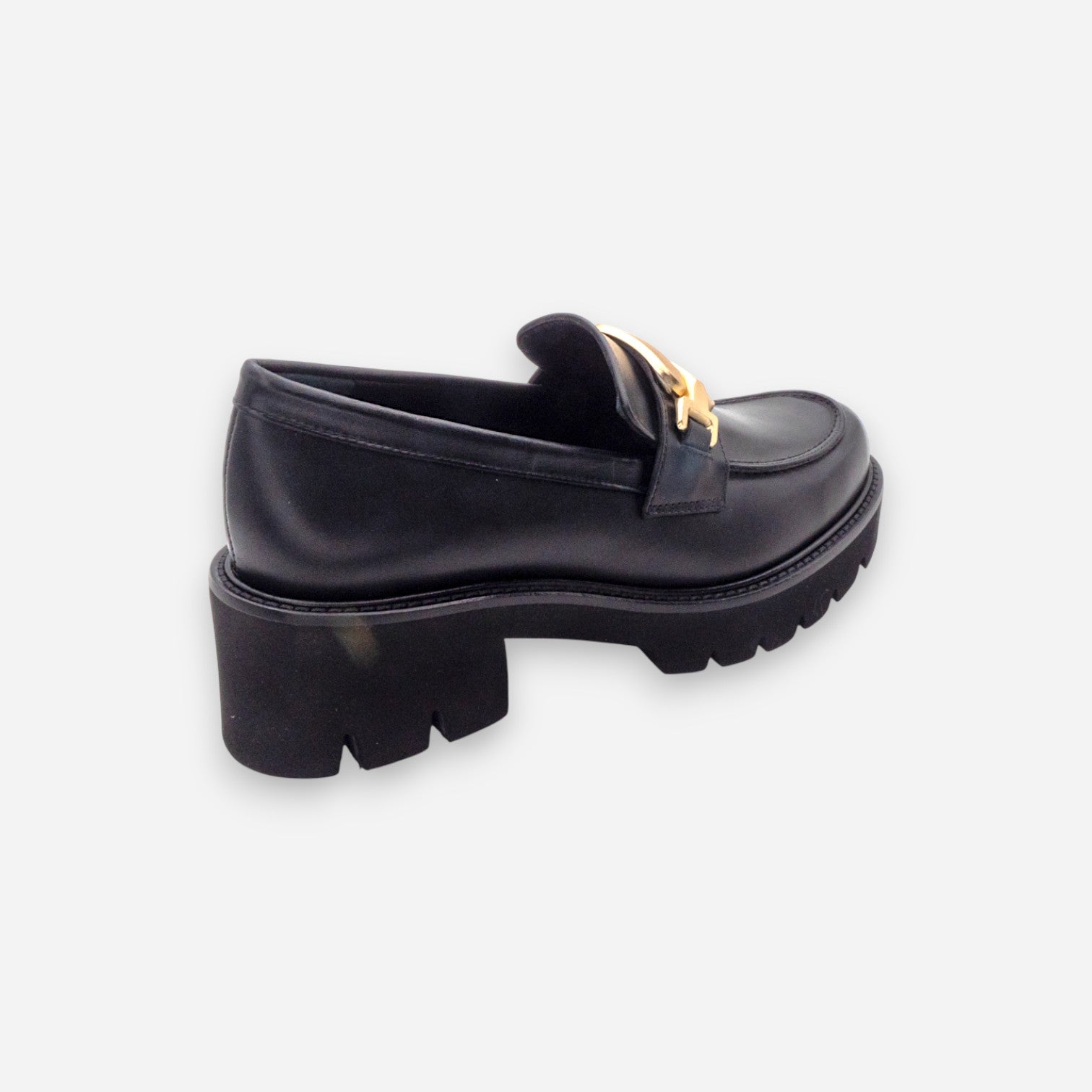 Eva Picci Women's Heeled Loafers in Black Leather Tiffany 3027