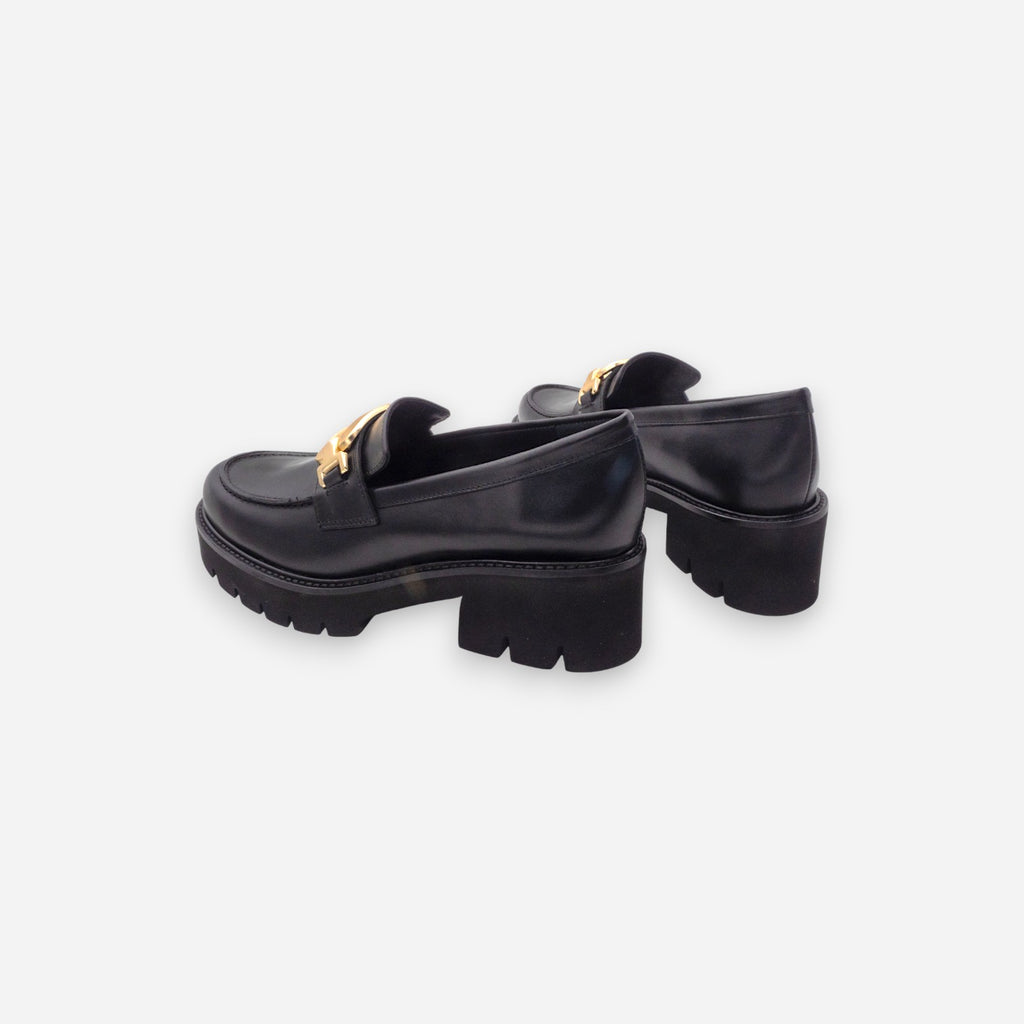 Eva Picci Women's Heeled Loafers in Black Leather Tiffany 3027