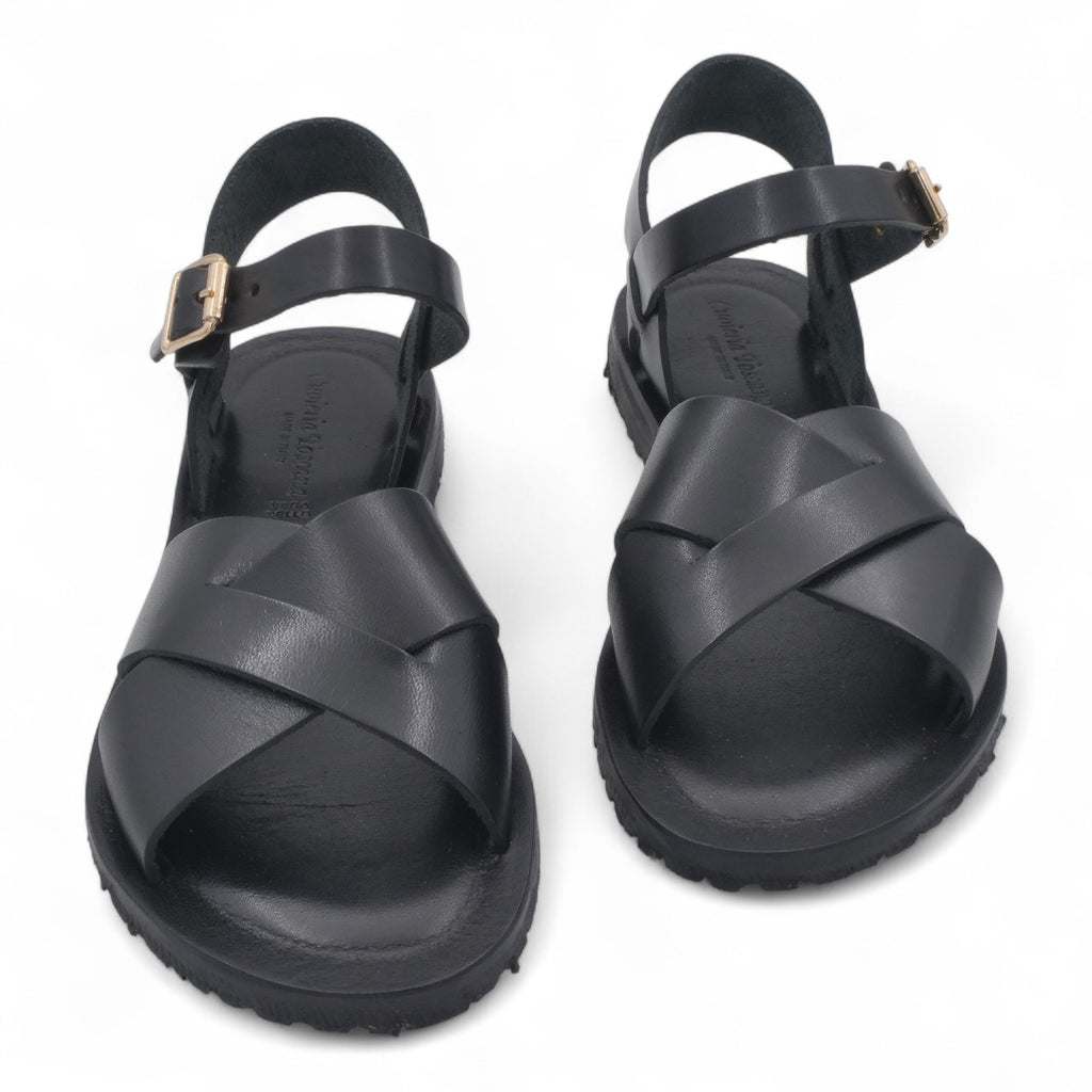 '- ["Artigianato","Cuoieria Toscana","Donna","PE25","Sandali","Sandali Eleganti","Scarpe"] - Sandali Con Cinturino Pelle Green Bay Dive Nero 124/A - Lupis SRL