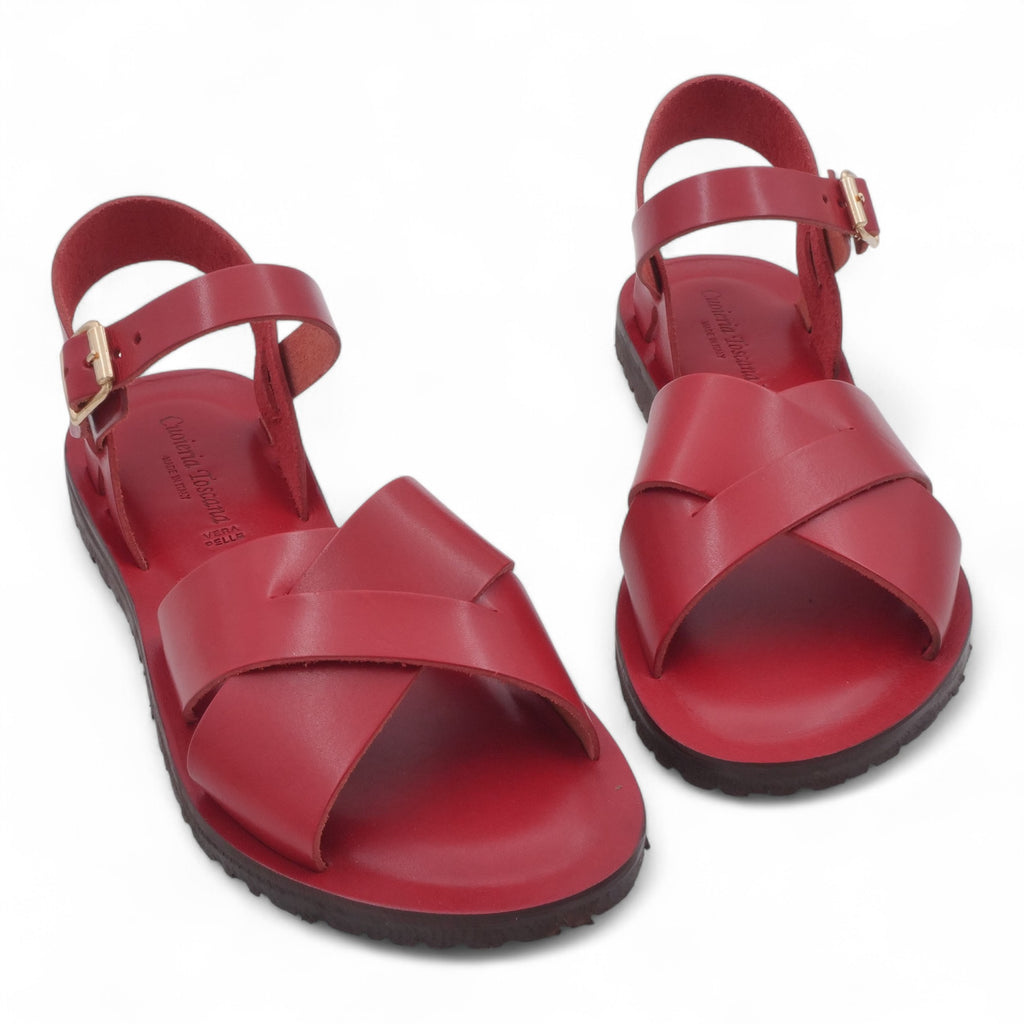 '- ["Artigianato","Cuoieria Toscana","Donna","PE25","Sandali","Sandali Eleganti","Scarpe"] - Sandali Con Cinturino Pelle Green Bay Dive Rosso 124/A - Lupis SRL