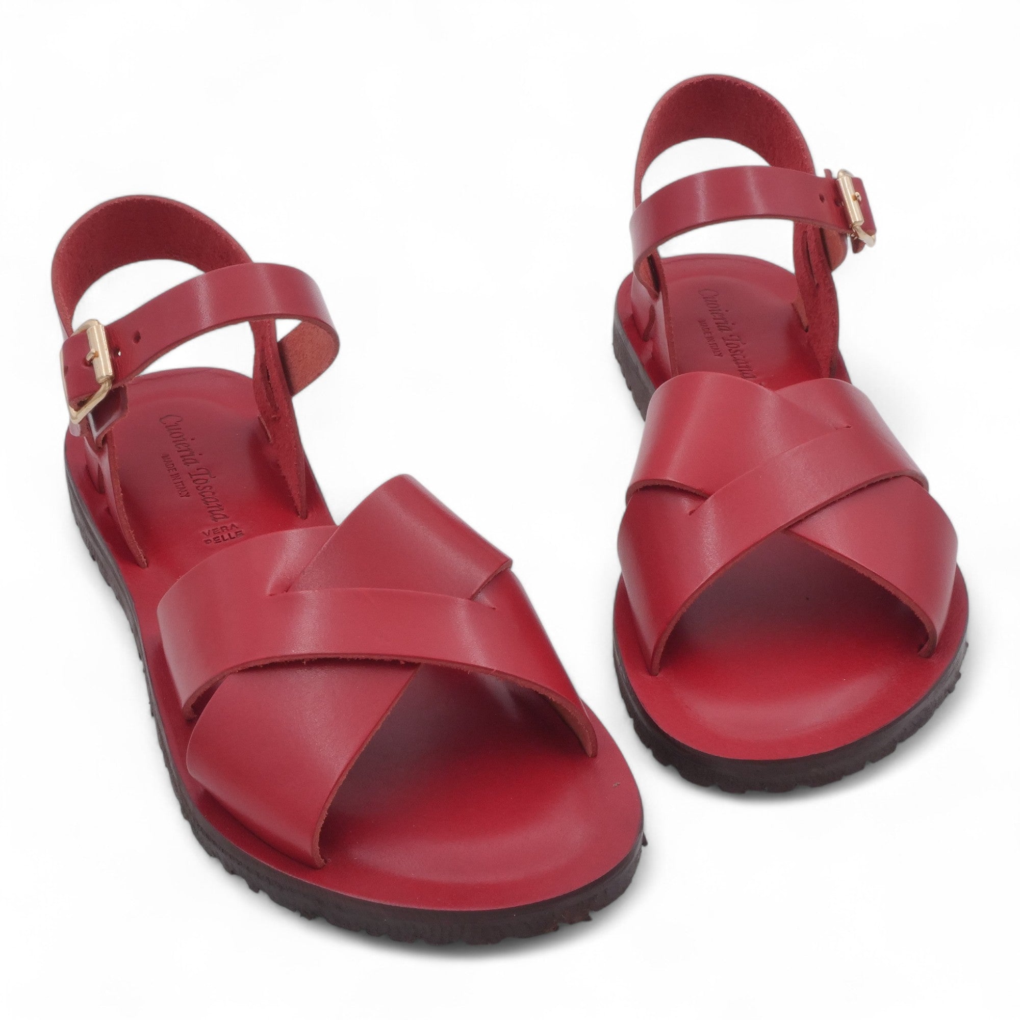 '- ["Artigianato","Cuoieria Toscana","Donna","PE25","Sandali","Sandali Eleganti","Scarpe"] - Sandali Con Cinturino Pelle Green Bay Dive Rosso 124/A - Lupis SRL