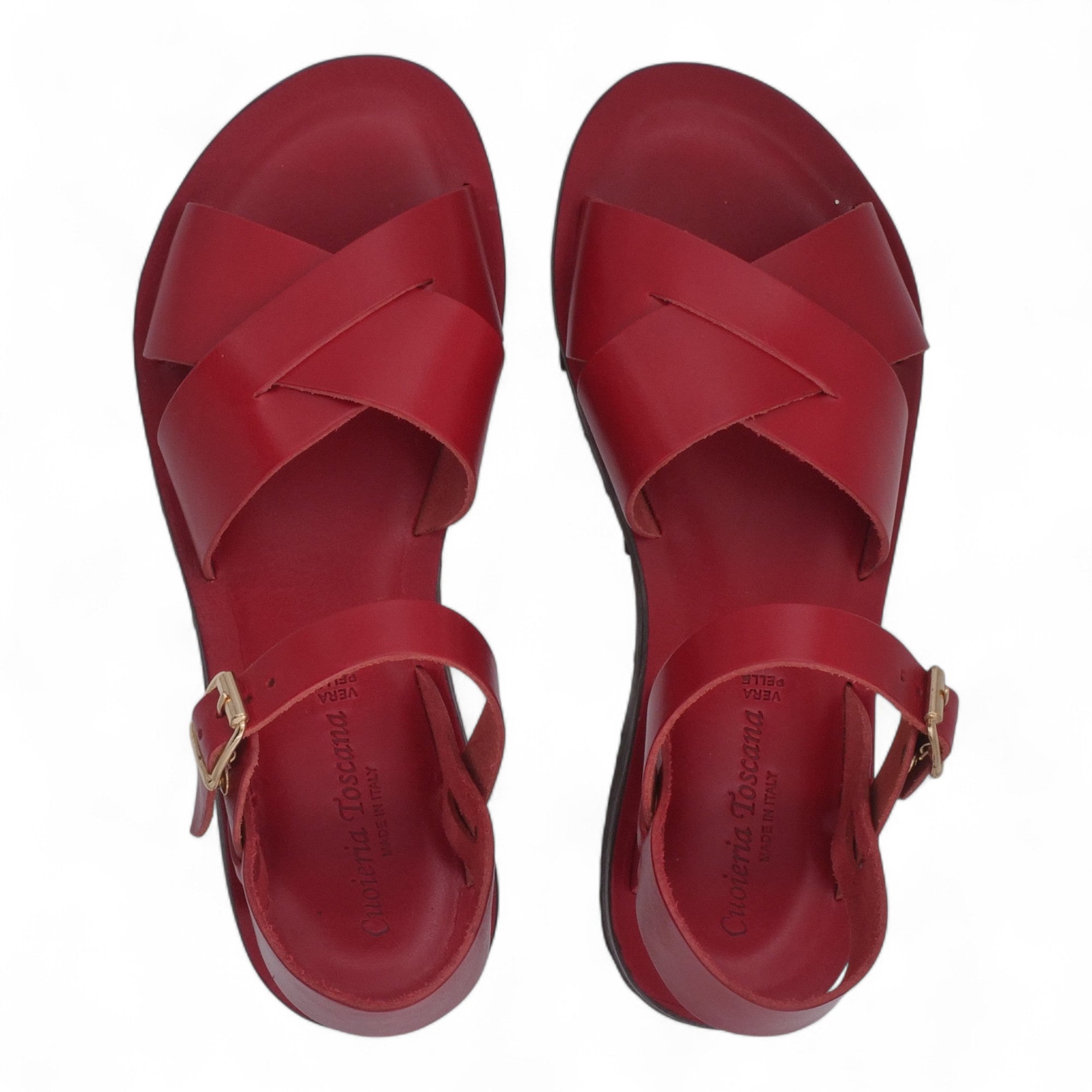 '- ["Artigianato","Cuoieria Toscana","Donna","PE25","Sandali","Sandali Eleganti","Scarpe"] - Sandali Con Cinturino Pelle Green Bay Dive Rosso 124/A - Lupis SRL