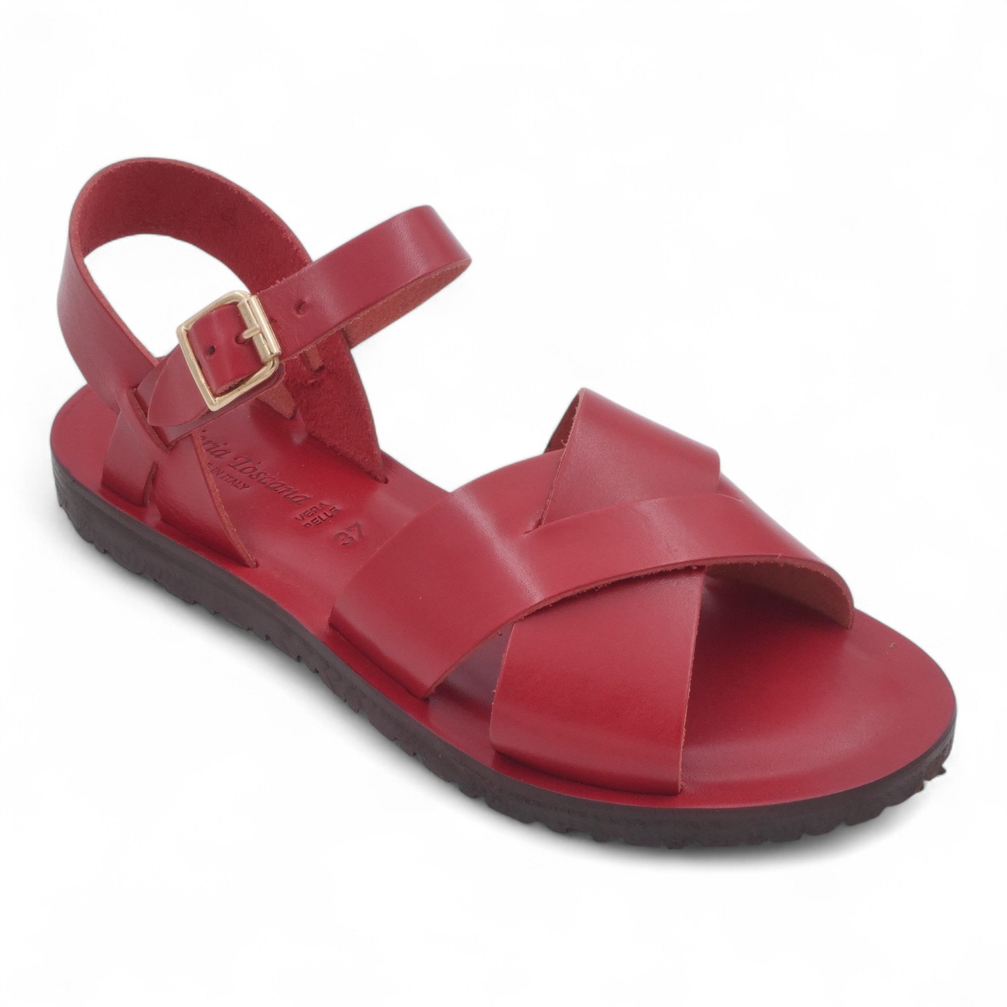 '- ["Artigianato","Cuoieria Toscana","Donna","PE25","Sandali","Sandali Eleganti","Scarpe"] - Sandali Con Cinturino Pelle Green Bay Dive Rosso 124/A - Lupis SRL