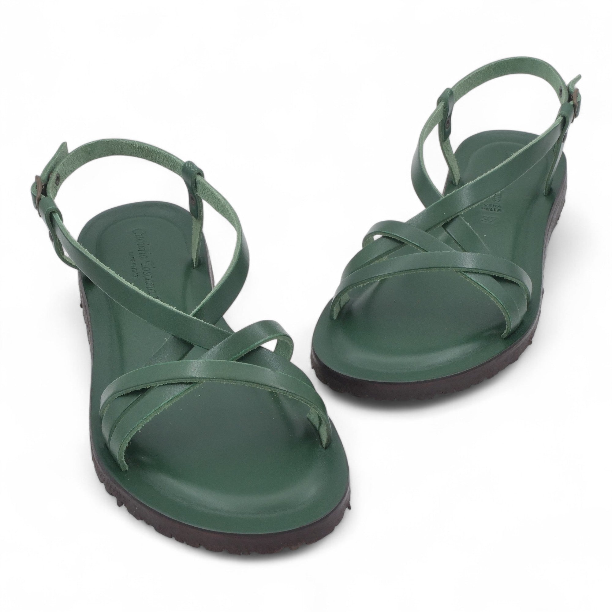 '- ["Artigianato","Cuoieria Toscana","Donna","PE25","Sandali","Sandali Eleganti","Scarpe"] - Sandalo Pelle Green Bay Dive Verde 45 - Lupis SRL