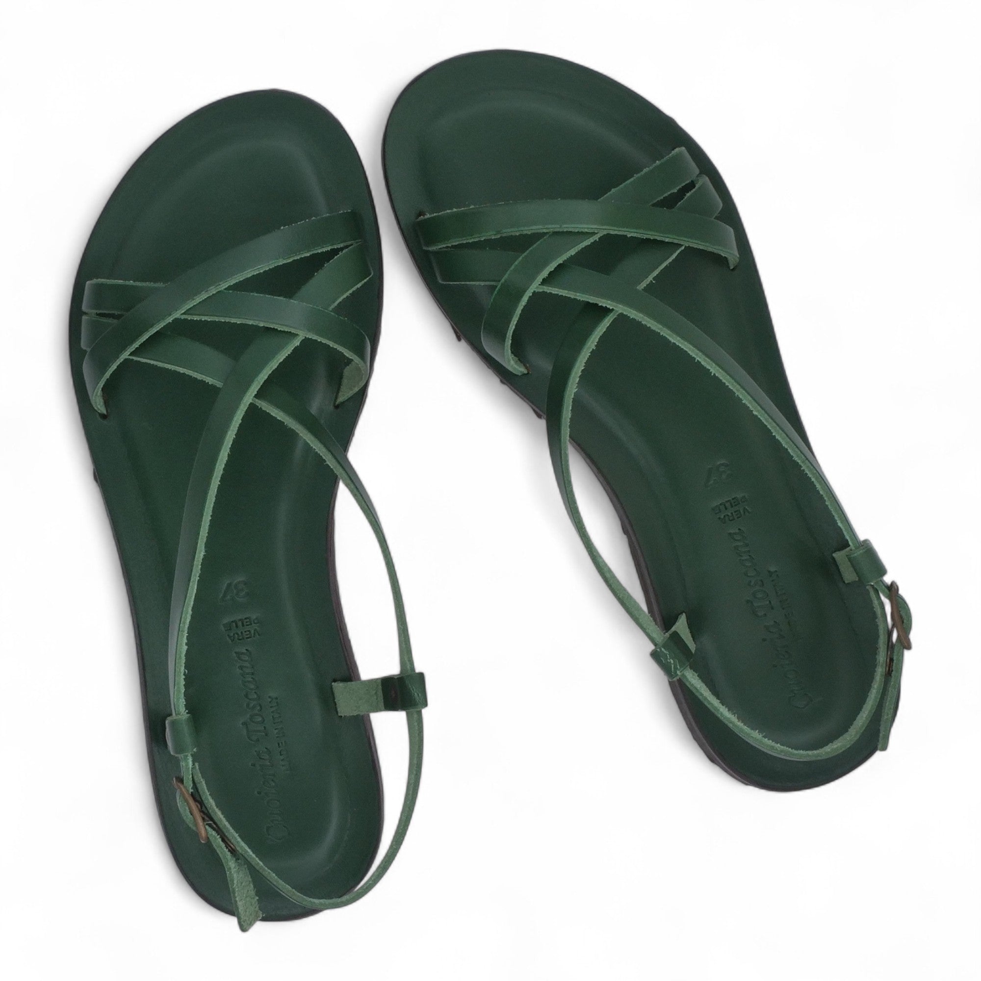 '- ["Artigianato","Cuoieria Toscana","Donna","PE25","Sandali","Sandali Eleganti","Scarpe"] - Sandalo Pelle Green Bay Dive Verde 45 - Lupis SRL