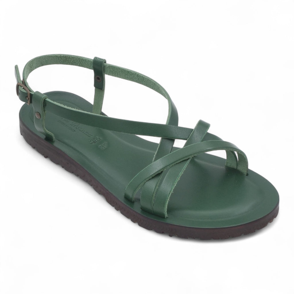 '- ["Artigianato","Cuoieria Toscana","Donna","PE25","Sandali","Sandali Eleganti","Scarpe"] - Sandalo Pelle Green Bay Dive Verde 45 - Lupis SRL