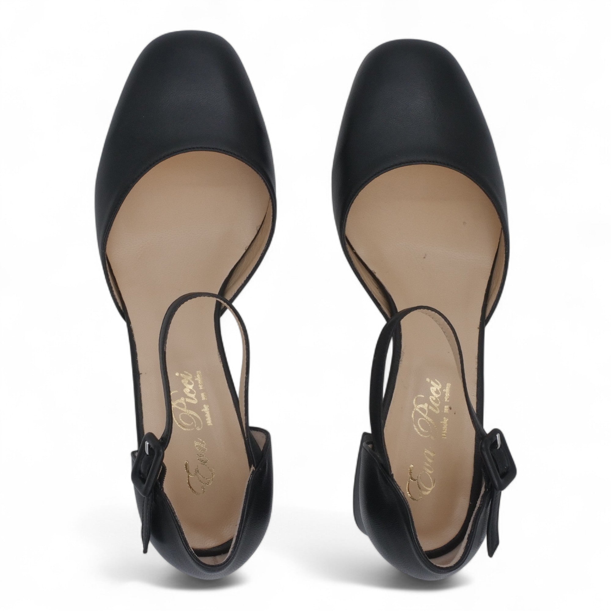 '- ["Artigianato","Cinturino","Donna","Eva Picci","Scarpe","Tacco"] - Scarpe Da Donna Eva Picci 2003 Aperta ai Lati in Pelle Nera - Lupis SRL