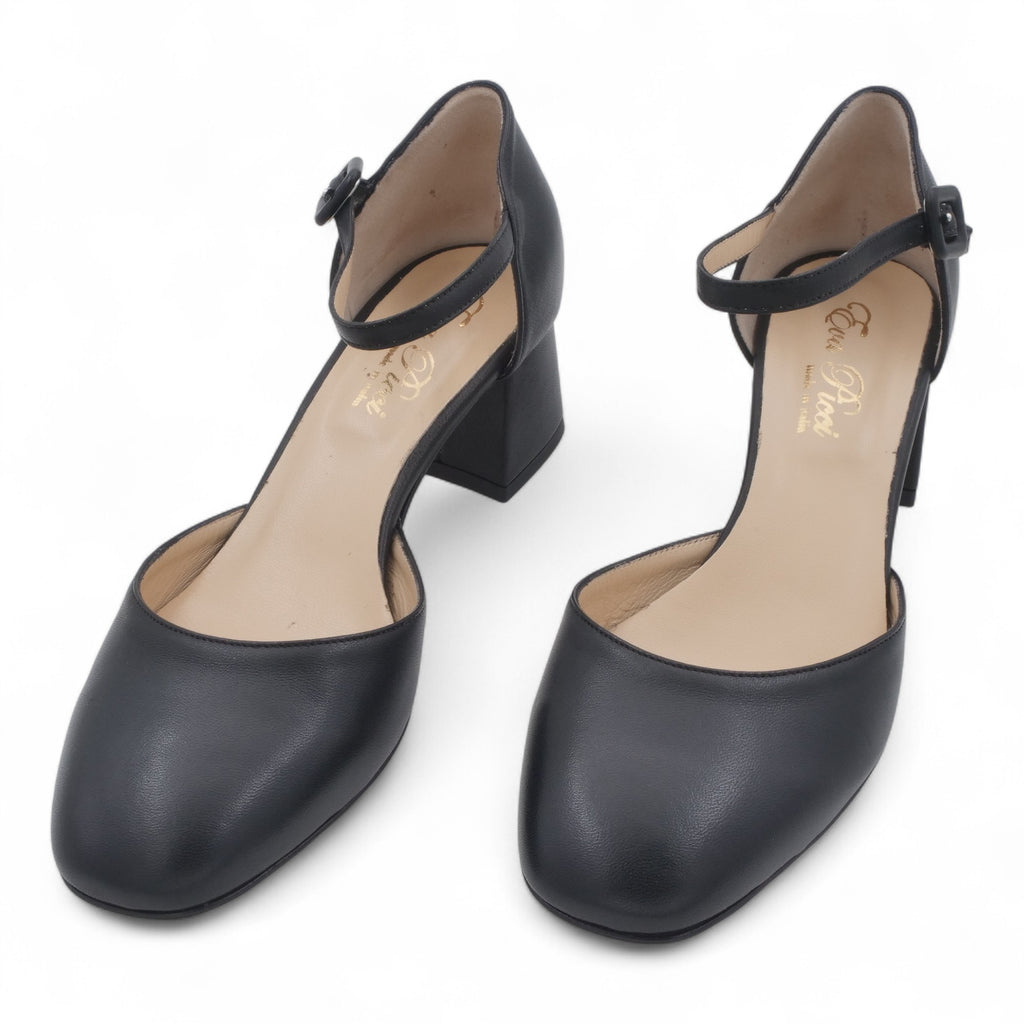 '- ["Artigianato","Cinturino","Donna","Eva Picci","Scarpe","Tacco"] - Scarpe Da Donna Eva Picci 2003 Aperta ai Lati in Pelle Nera - Lupis SRL