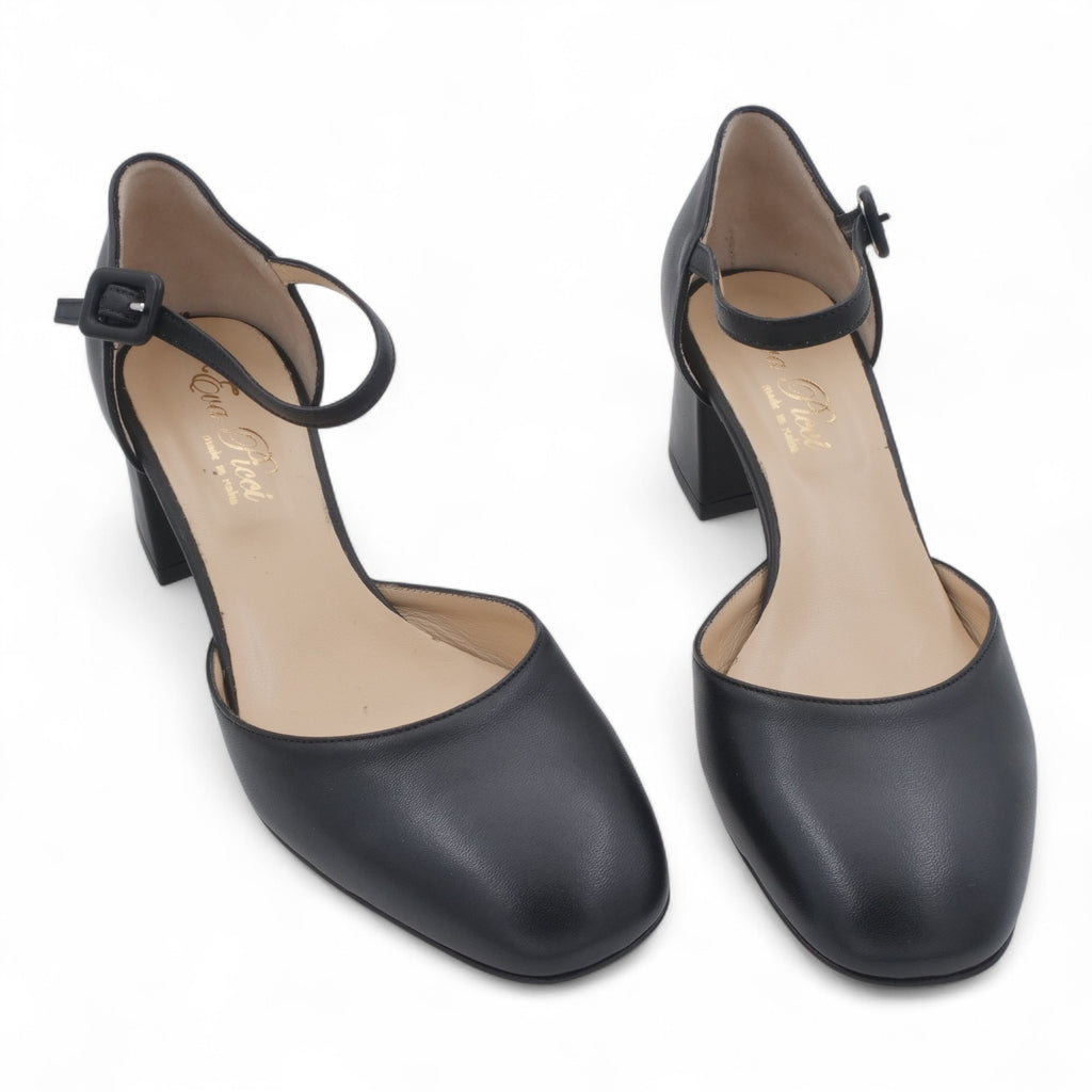 '- ["Artigianato","Cinturino","Donna","Eva Picci","Scarpe","Tacco"] - Scarpe Da Donna Eva Picci 2003 Aperta ai Lati in Pelle Nera - Lupis SRL