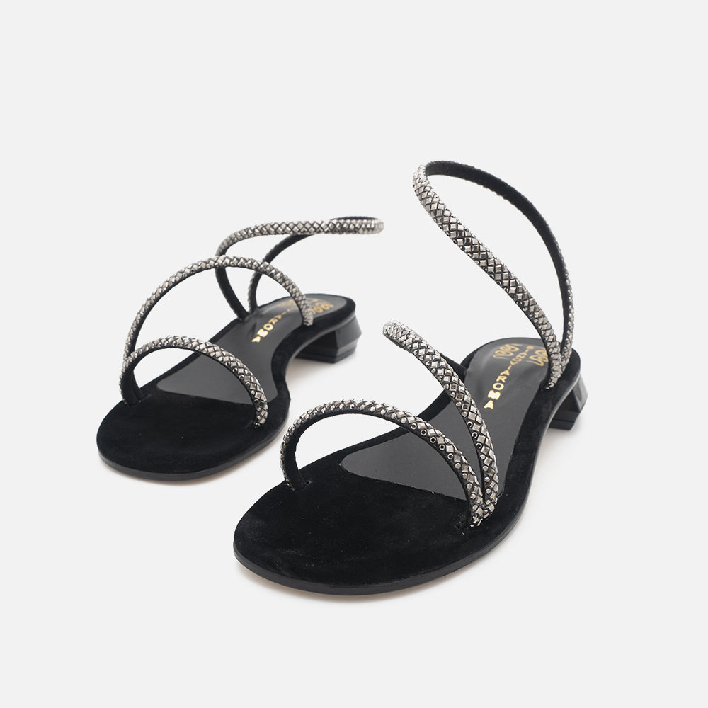 '- ["Donna","Sandali Eleganti","Scarpe","Siano Via Roma"] - SIANO VIA ROMA 035 Sandalo Glitter Camoscio Nero - Lupis SRL