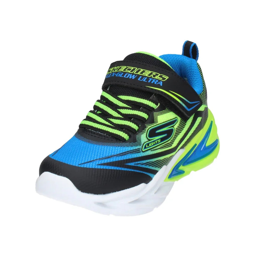 Skechers Kids Flex Glow Ultra Sport Shoes Black Blue Lime 400139L-BBLM