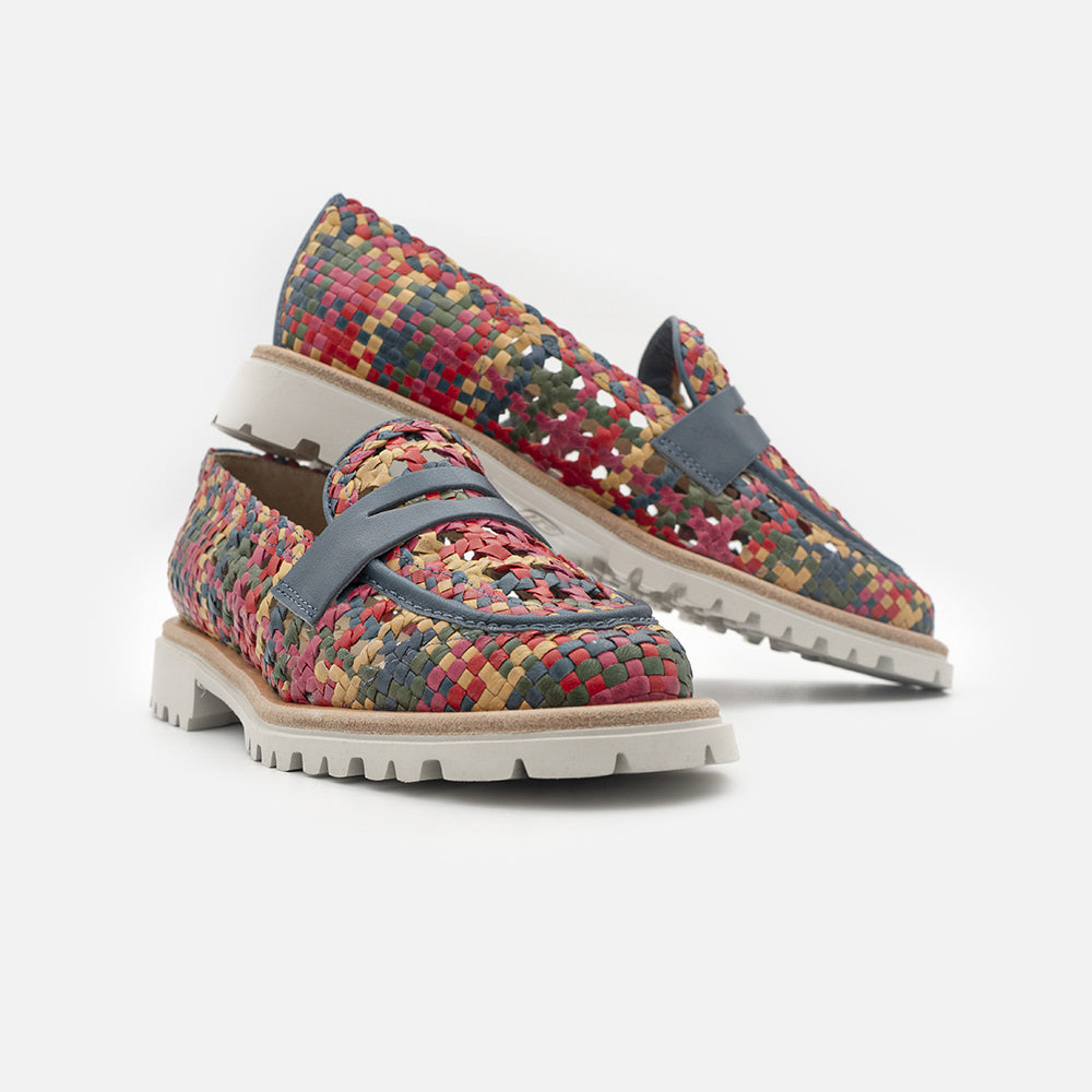 '- ["Artigianato","Donna","Eva Picci","Mocassini","Scarpe"] - Mocassini Da Donna Eva Picci 11864 Woven Multicolor Leather Bianco - Lupis SRL