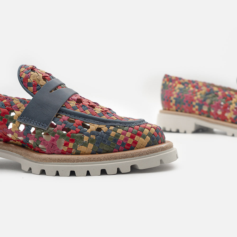 '- ["Artigianato","Donna","Eva Picci","Mocassini","Scarpe"] - Mocassini Da Donna Eva Picci 11864 Woven Multicolor Leather Bianco - Lupis SRL